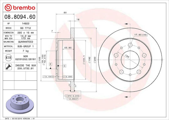 Brembo 08809460 Disc de frână corp Peugeot Boxer