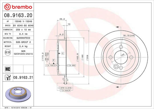 Mini Mini R58 Brembo 08916321 Brake Disc
