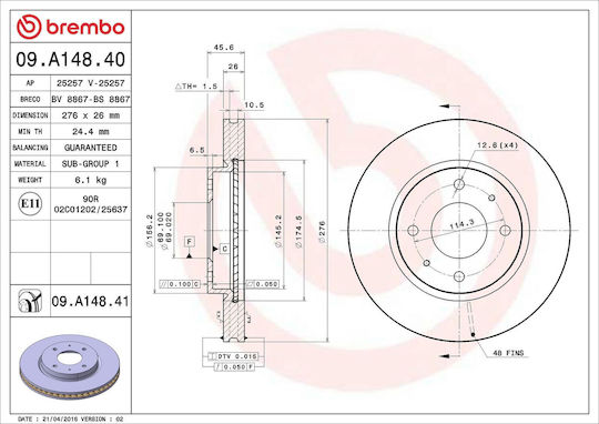 Brake Disc Mitsubishi Galant Vi Combi Ea Brembo 09a14841