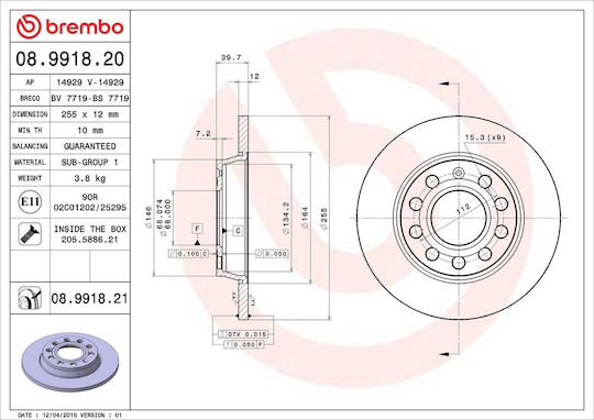 Brake Disc Seat Exeo St 3r5 Brembo 08991821