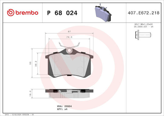 Brembo Brake Pad Rear for Citroen C3 / C4 Nissan Note Renault Avantime / Clio / Espace / Fluence / Modus / Megane / Scenic / Thalia / Twingo / Wind