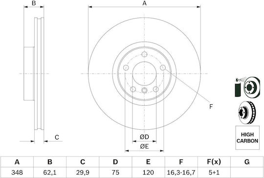 Bosch Σετ Δισκόπλακες Εμπρός 2τμχ για BMW X5 / X6 Bmw