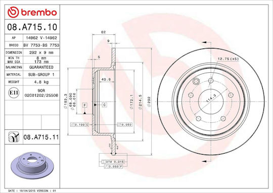 Nissan Pulsar Hatchback C13 Brembo Bremsscheibe 08a71511