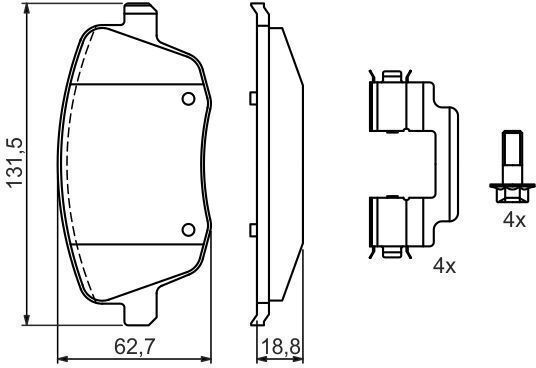 Bosch Brake Pad Front 2pcs for Seat Cordoba / Ibiza Skoda Fabia / Roomster Volkswagen Polo