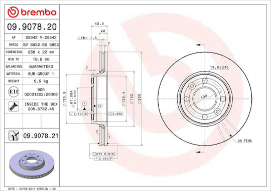 Brembo 09907821 Dacia Dokker Express Brake Disc