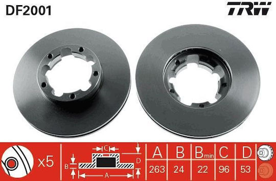 Ventilated Brake Disc Front Right Left Nissan Cabstar E Trade 2.3d 2.7d 3.0d 263mm 5 Holes Trw Automotive