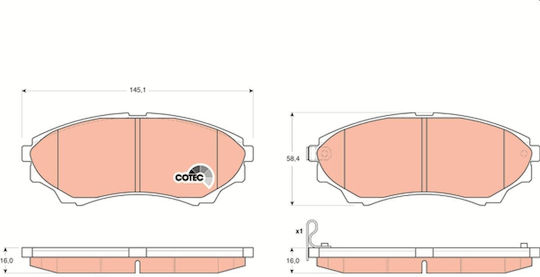 Plăcuțe de Frână Față Trw Auto Ford Vânător Mazda B-series Bt-50 1.8 2.5d 3.0d 06.99 Înălțime 58.4mm Lățime 145.1mm Grosime 16.0mm