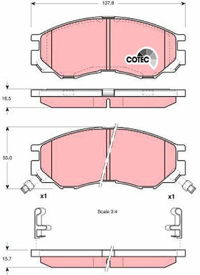 Set Plăcuțe de Frână Auto Trw Mitsubishi Delica Echipament Spațial L300 L200 L400 2.0 2.4 2.5d 07.94-12.07 55mm 137.8mm 15.7mm