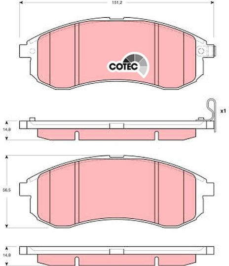 Trw Front Disc Brake Pad Set Mitsubishi L200 2.5d 06.96-12.07 151.2x56.5x14.8 Mm Wear Sensor Yes