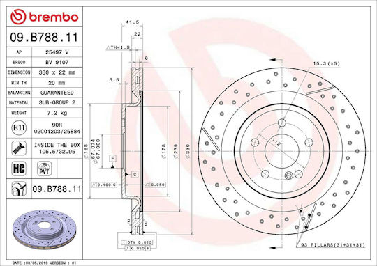 Brembo Brake Disc Rear Right Left Strongly Carbonated Bolts 330mm 5 Holes Mercedes A Cla Gla Slc Slk 2.0 3.0 5.5 01.12