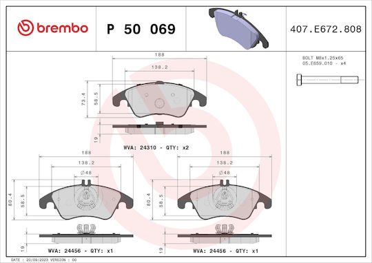 Σετ Τακάκια Δισκόφρενα Brembo P50069