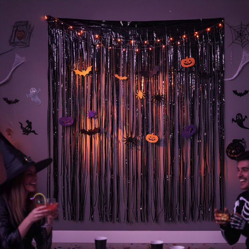Perdea Franjuri Decorative Negri Zola Autocolant Efect Sclipitor Petreceri Tematice Halloween Fundal Foto 100 X 200 Cm