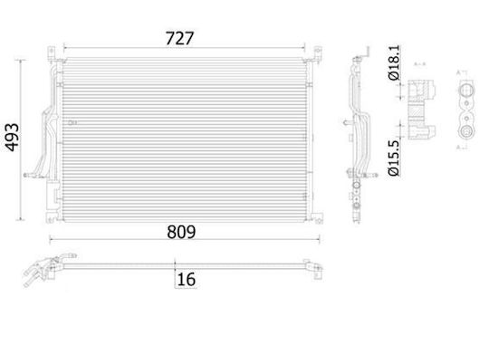 Mahle A C Condenser for Audi A8 D3 3.0-6.0 10.02-07.10 Height 493mm Width 727mm Thickness 16mm Without Dryer