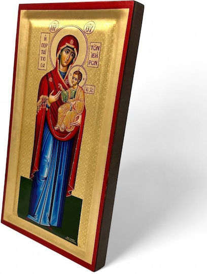 Heilige Maria Portaitissa Iviron 15*27cm Hölzernes Ikone mit Goldblatt Verpackung Luxus