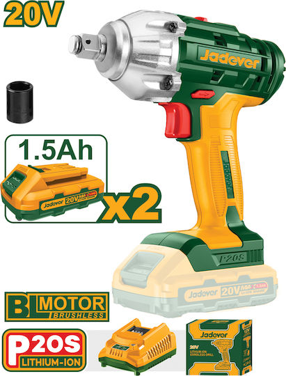 Jadever JDCD1512 Brushless Schlagschrauber Batteriebetrieb 20V 2x1.5Ah mit Bitgröße 1/2"