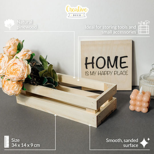 Creative Decorative Crate Garden Wooden 34cmx14cmx9cm JAN-CD-SKRZYNKA-NATURAL-34x14x9