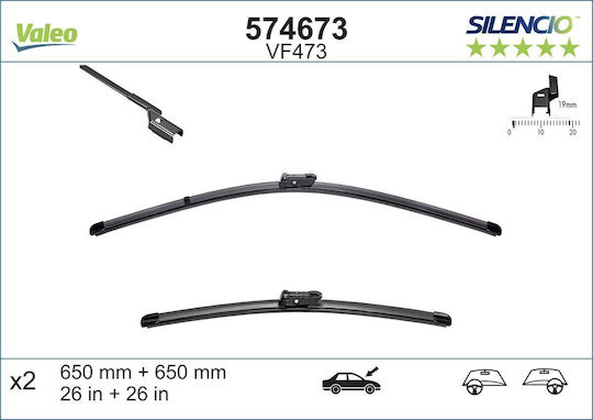 Valeo Silencio Front Car Wiper Set 650mm for Opel Ampera / Astra Peugeot 508 / Expert / RCZ