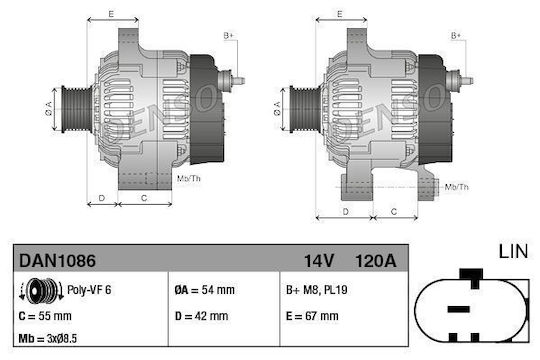 Alternator Alfa Romeo Mito 955 Denso Dan1086