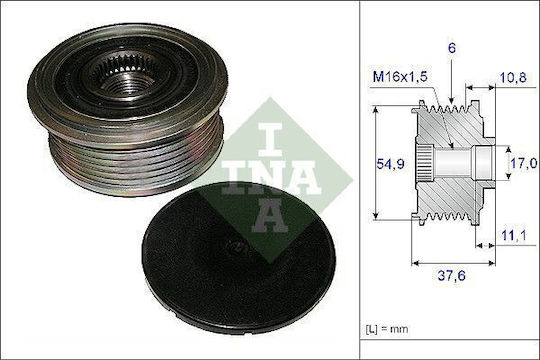 Ina Free Wheel System Generator Alternator Mercedes A B Cla Gla 1.5d Inner Diameter 17mm Outer Diameter 54.8mm Width 37.6mm 6 Splines