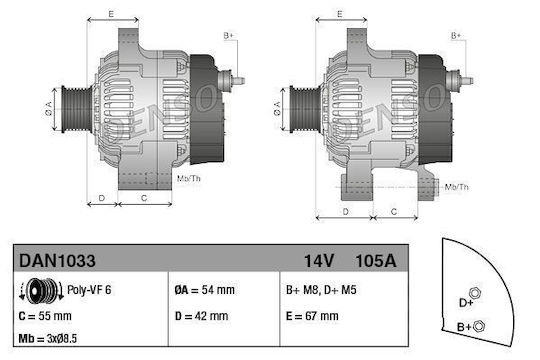Alternator Opel Agila A H00 Denso Dan1033