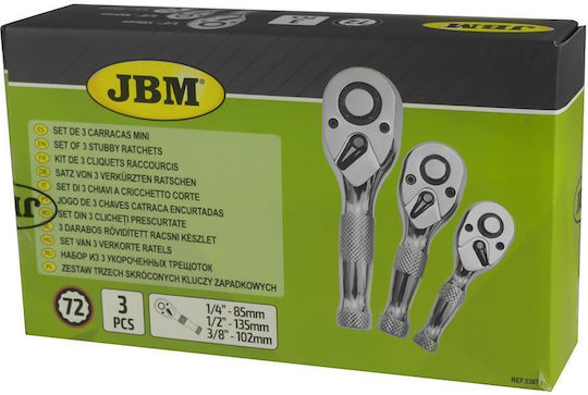 JBM Ratschen Mini 72 Zähne mit Vierkant 1/2" / 1/4" / 3/8" Länge 8.5cm.