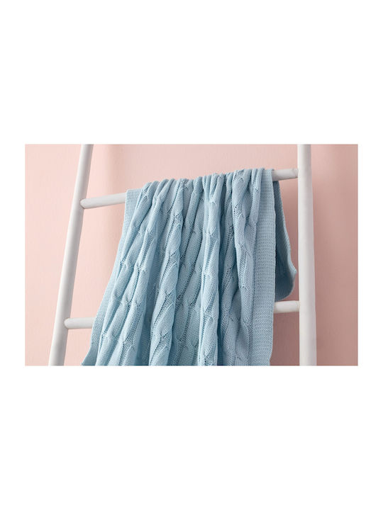 GM Home Κουβέρτα Αγκαλιάς & Λίκνου Πλεκτή Γαλάζια 75x90εκ.
