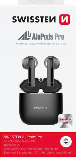 Swissten Alupods Pro Earbud Bluetooth Handsfree Căști cu Carcasă de Încărcare Negru