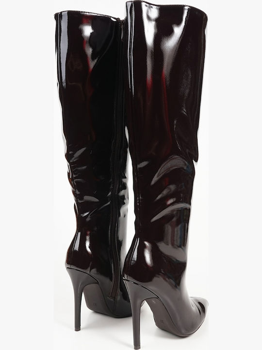 Damenstiefel aus Lackleder Braun