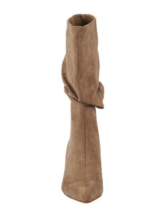 Wildleder Damenstiefel mit mittlerem Absatz Beige