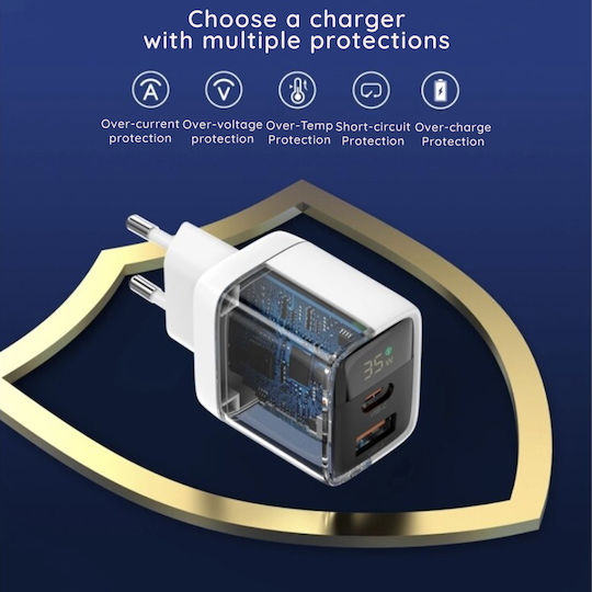 Techsuit Charger Without Cable GaN with USB-A Port and USB-C Port 35W Blacks (CH3)