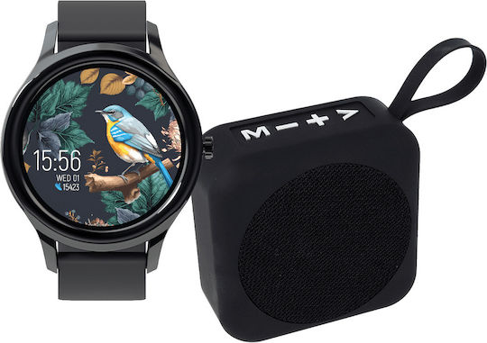 Forever ForeVive 3 SB-340 with 3W bluetooth speaker 43mm Smartwatch with Heart Rate Monitor (Black)