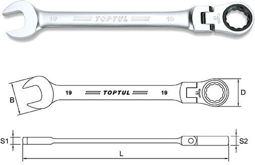 Toptul Flexible Head German Polygon Ratchet Ring 13mm 1pcs