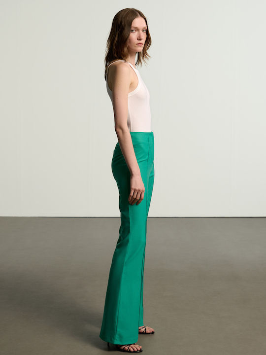 Women's High-waisted Fabric Trousers Flared Green