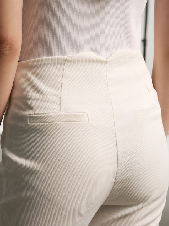 Damen Hoch tailliert Stoff Hose Schlag Weiß