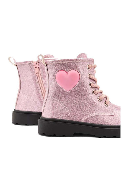 Kids Boots with Zipper and Lights Pink