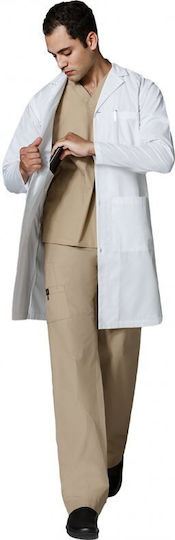 WonderWink Men's White Medical Dressing Gown Cotton and Polyester