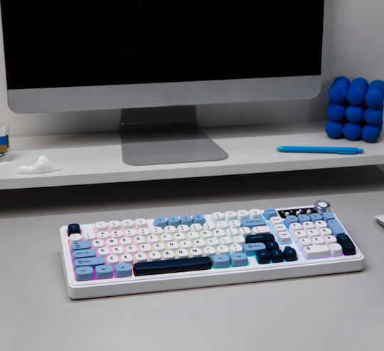 Ajazz AF98 Plus Безжичен Гейминг Клавиатура с RGB подсветка (Английски US) White Blue