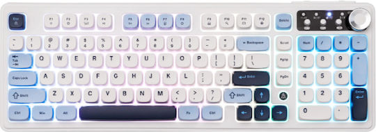 Ajazz AF98 Plus Безжичен Гейминг Клавиатура с RGB подсветка (Английски US) White Blue