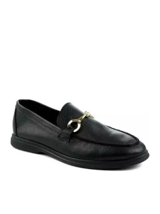 Leather Women's Loafers in Black Color