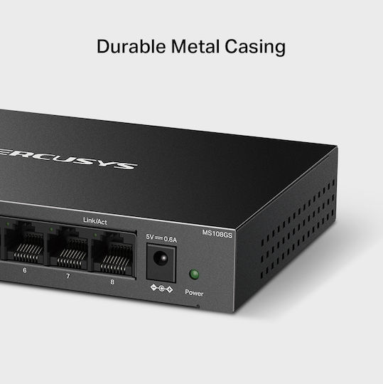 Mercusys MS108GS-M2 Unverwaltet L2 Switch mit 8 Ports Gigabit (1Gbps) Ethernet