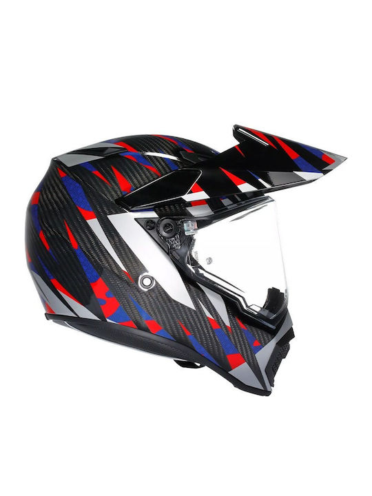 AGV AX-9 Steppa Carbon/Red/Blue Motorcycle Helmet On-Off ECE 22.05 1365gr with Pinlock
