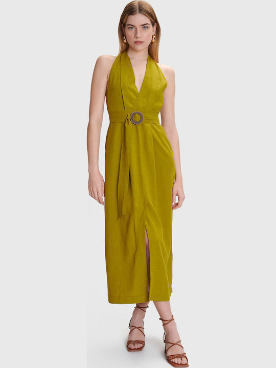 Summer Midi Sleeveless Wrap Green Dress