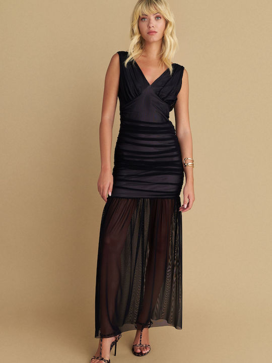 Rochie Maxi De Seară Cu Tul Negru