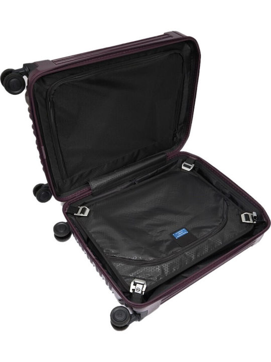 Piquadro Travel Cabin Suitcase Light Burgundy with 4 Wheels Height 55cm
