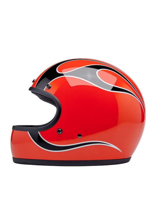 Biltwell Gringo Comp Orange Flames Motorcycle Helmet Full Face DOT / ECE 22.06