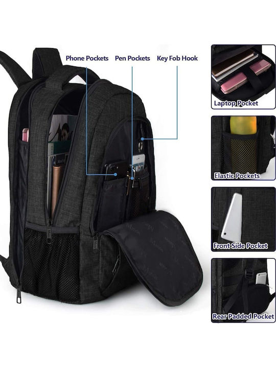 Matein Αδιάβροχη Τσάντα Πλάτης για Laptop με Θύρα USB σε Μαύρο χρώμα 1007-28lt-Black