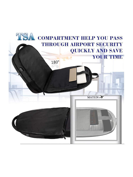 Matein Αδιάβροχη Τσάντα Πλάτης για Laptop με Θύρα USB σε Μαύρο χρώμα 1007-33lt-Black