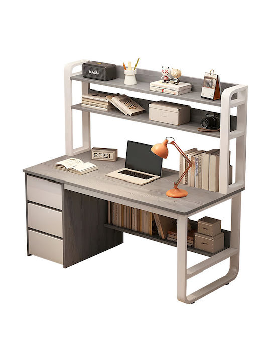 Desk Soco Wooden with Bookshelf Gray / White with Metal Legs 120x50x147cm