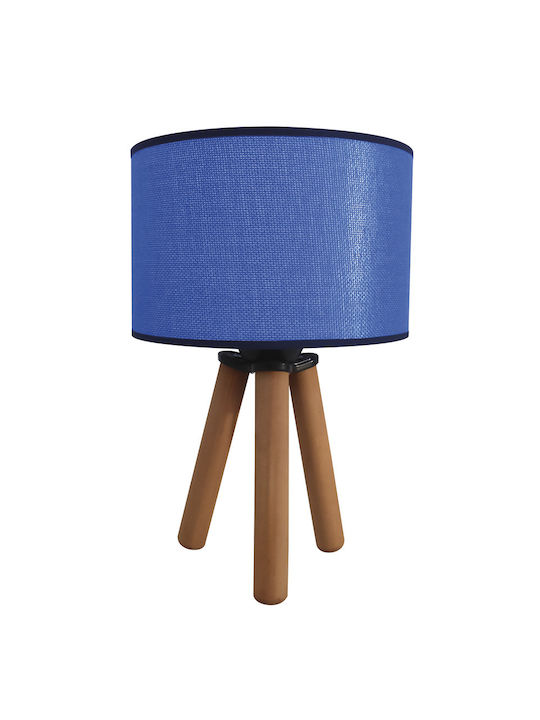 Heronia Wood Table Lamp for Socket E27 with Blue Shade and Base