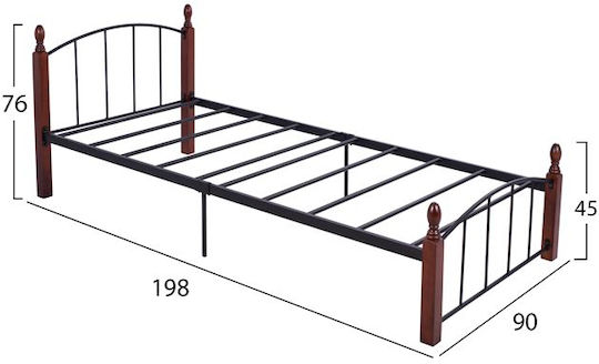 Makai Κρεβάτι Μονό Μεταλλικό Μαύρο για Στρώμα 90x190cm